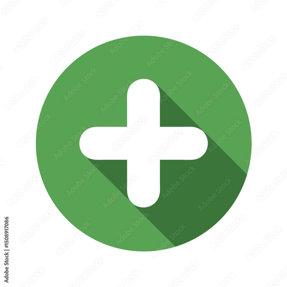 Fototapeta premium Green Circle with White Plus Sign and Shadow
