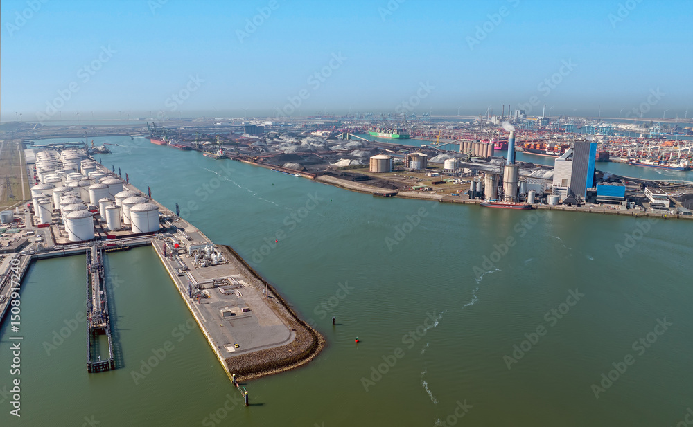 Aerial from industry in the harbor from Rotterdam in the Netherlands
