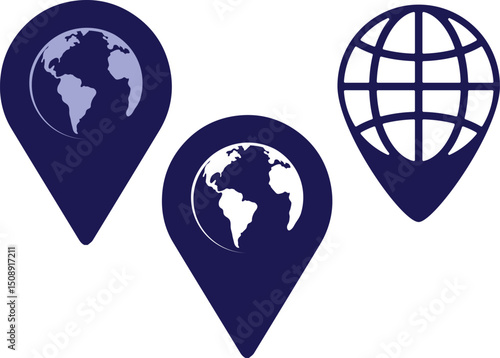 Globe and Location Marker Icon Vector for Global Positioning, GPS and Navigation Concepts