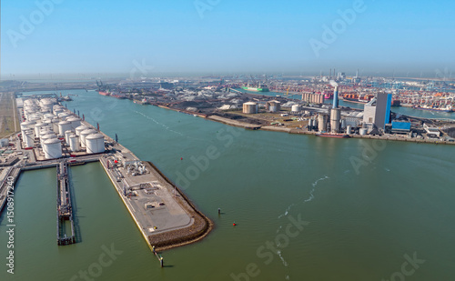 Obraz na płótnie Aerial from industry in the harbor from Rotterdam in the Netherlands w salonie