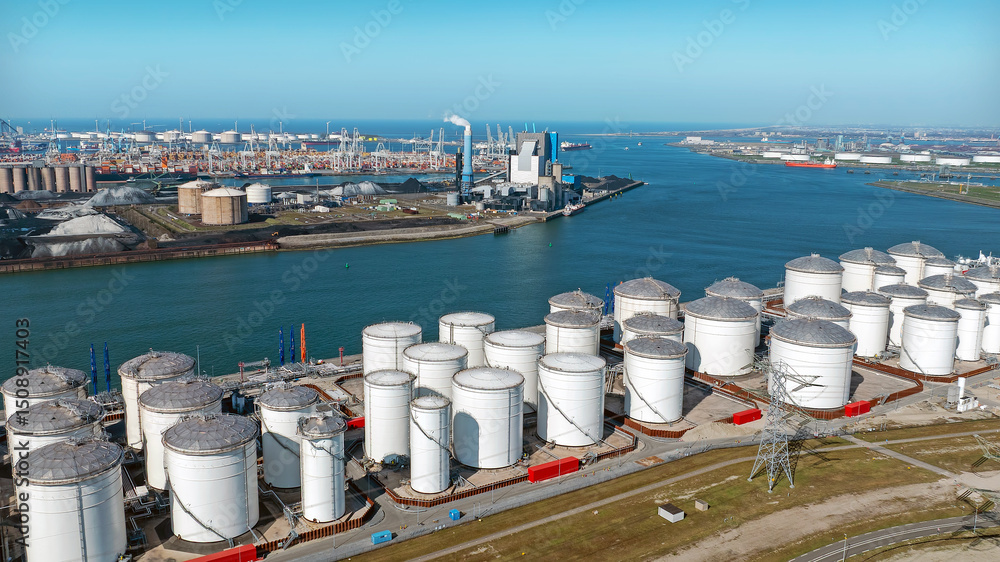 Aerial from industry in the harbor from Rotterdam in the Netherlands
