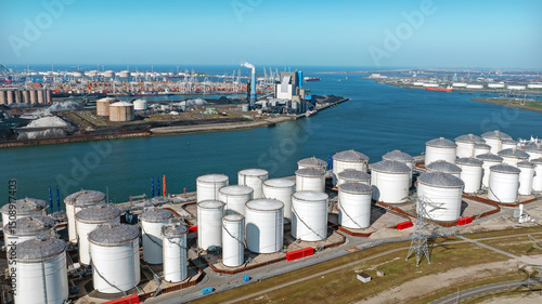 Obraz na płótnie Aerial from industry in the harbor from Rotterdam in the Netherlands w salonie