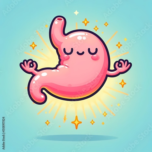 Illustrative depiction of a cheerful stomach in a state of meditation