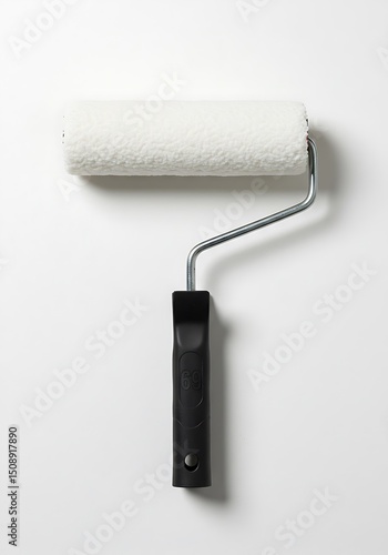White paint roller on white background