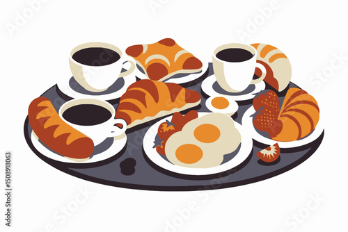 Delicious Breakfast Tray-Coffee-Croissants-Eggs-Strawberries-A Perfect Start to Your Day-Enjoy a Relaxing and Flavorful Morning Meal-Food Photography