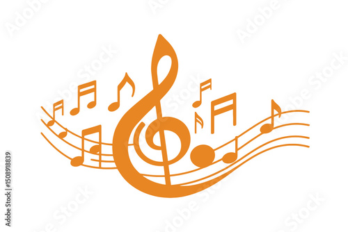 Musical Notes Illustration-Golden Clef and Staff-Sheet Music Graphic-Music Theory-Classical Music Design-Musical Education-Creative Arts-Orchestral Score-Vector Illustration