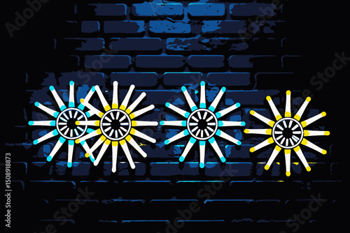 Neon Flower Lights on Brick Wall - Colorful Floral Design - Abstract Art Installation - Nighttime Glow - Modern Wall Decor - Home Interior Inspiration