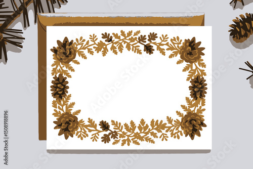 Pinecone-Themed Stationery Set - Elegant Note Cards with Gold Envelope- Blank Cards for Holiday Greetings and Special Occasions- Send Warm Wishes