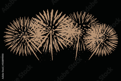 Spectacular Fireworks Display Against Black Sky- Vibrant Bursts of Color and Light for Celebrations- New Year's Eve Festive Occasions- Explosive Pyrotechnics Show
