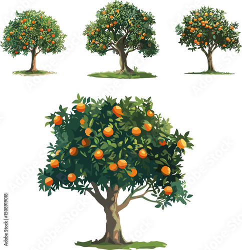 vector illustration of an orange tree, isolated on white background