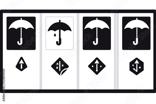 Shipping Package Handling Icons-Protect from Rain & Moisture-Fragile Contents-Keep Dry Symbol-Handle with Care for Safe Delivery