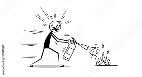 Wallpaper Mural Panicked Stick Figure Fighting Small Fire with Extinguisher Torontodigital.ca