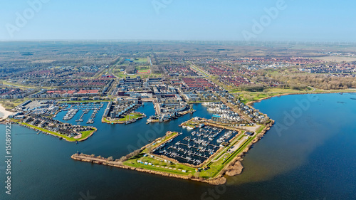 Obraz na płótnie Aerial from the harbor and town Zeewolde in the Netherlands w salonie