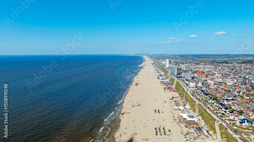 Obraz na płótnie Aerial from the town Zandvoort at the North Sea in the Netherlands on a beautiful summer day w salonie