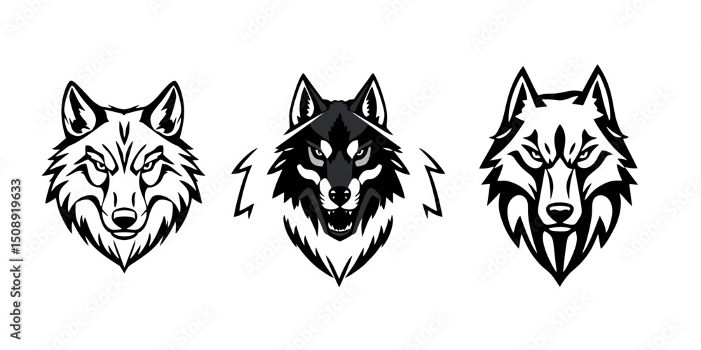 Cool Wolf Logo, Head Mascot Vector Set Cool Wolf Logo, Head Mascot Vector Set