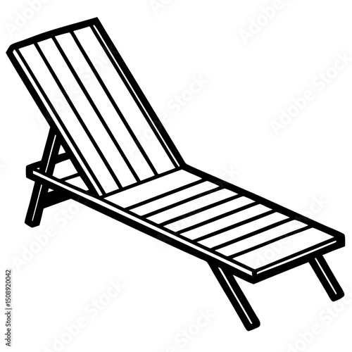 Minimal Teak Sun Lounger Vector on White Background