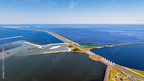 Obraz na płótnie Aerial from the Lorentz sluices on the Afsluitdijk in the Netherlands, w salonie