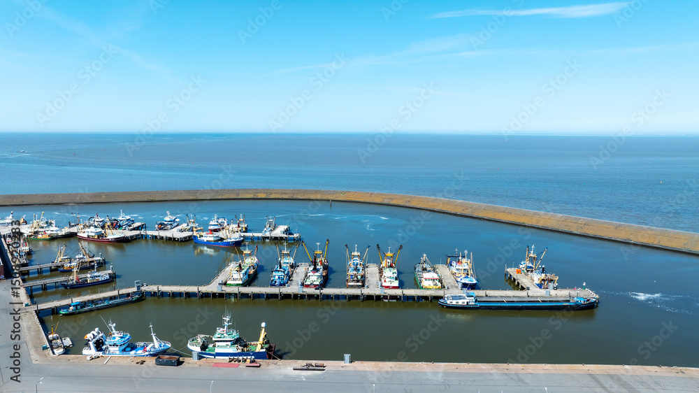 Aerial from the harbor in Harlingen in Friesland the Netherlands