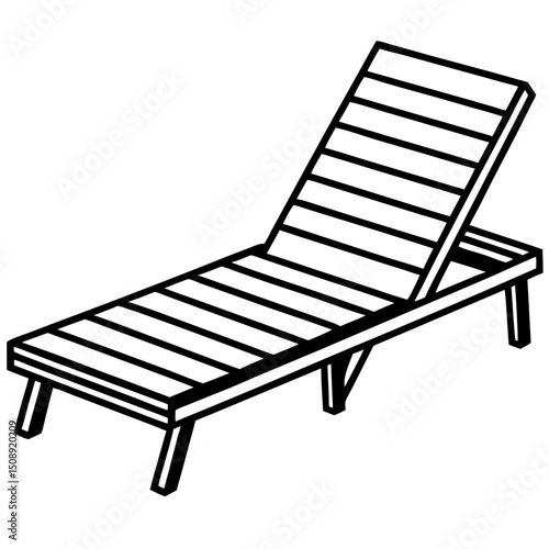 Minimal Teak Sun Lounger Vector on White Background