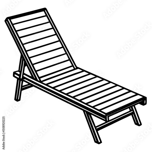 Minimal Teak Sun Lounger Vector on White Background