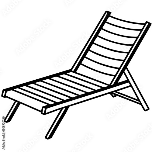Minimal Teak Sun Lounger Vector on White Background