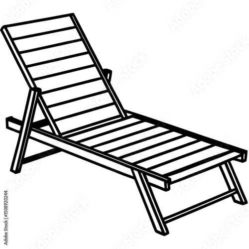 Minimal Teak Sun Lounger Vector on White Background