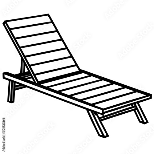Minimal Teak Sun Lounger Vector on White Background