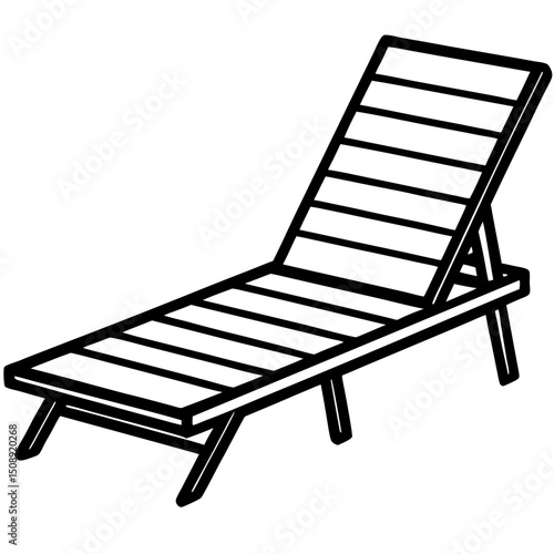 Minimal Teak Sun Lounger Vector on White Background