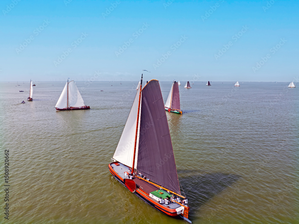 Aerial from skutjessilen competition in Hindeloopen in Friesland the Netherlands