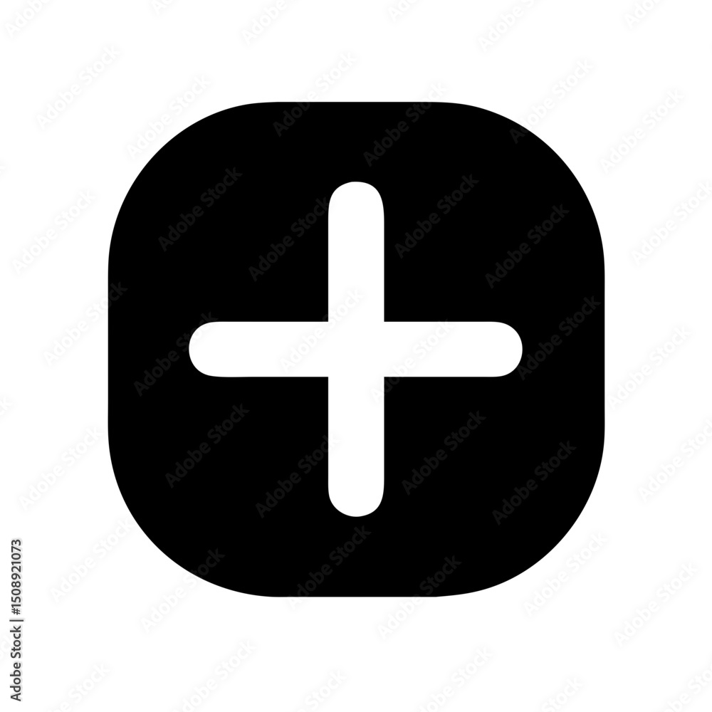 Obraz premium Black plus icon within a rounded square representing addition or expansion