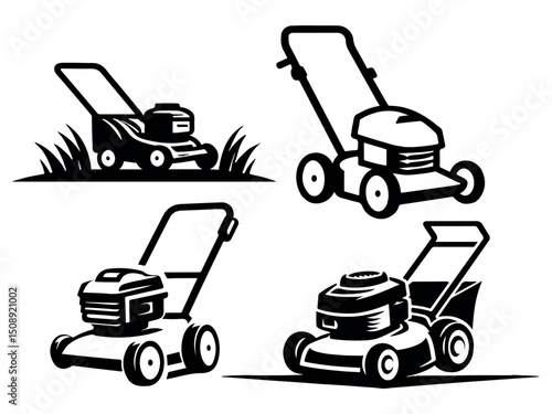 Vintage Lawn Mower Vector Illustrations – Gardening Clipart Set