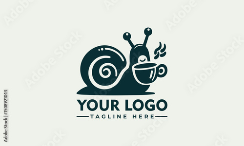 Whimsical snail carrying a coffee cup and coffee bean on its shell
