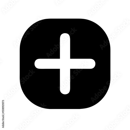 Black plus icon within a rounded square representing addition or expansion