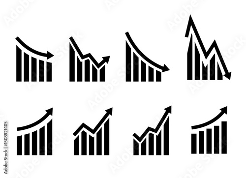 Growth vector icon. Graph or diagram with arrow going up and down. Vector
