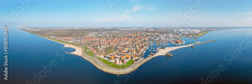 Obraz na płótnie Aerial panorama from the historical town Urk at the IJsselmeer in the Netherlands w salonie