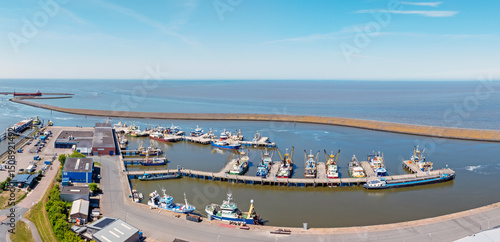 Obraz na płótnie Aerial panorama from the harbor in Harlingen in Friesland the Netherlands w salonie