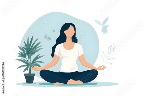 Wallpaper Mural  Woman Meditating in Lotus Pose - Serene Wellness Illustration Torontodigital.ca