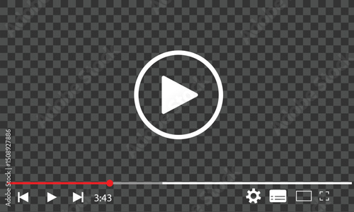 Multimedia video player with play button, play video window with navigation icons, video streaming frame on internet, modern social media video player interface template live digital stream
