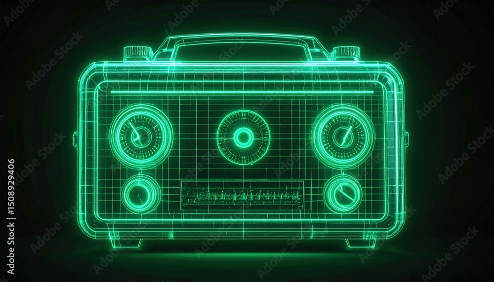 Fototapeta premium Glowing Green Retro Radio Design