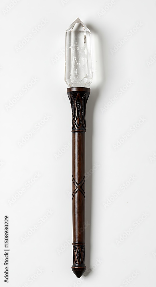 Crystal wand with carved wooden handle Crystal wand with carved wooden handle