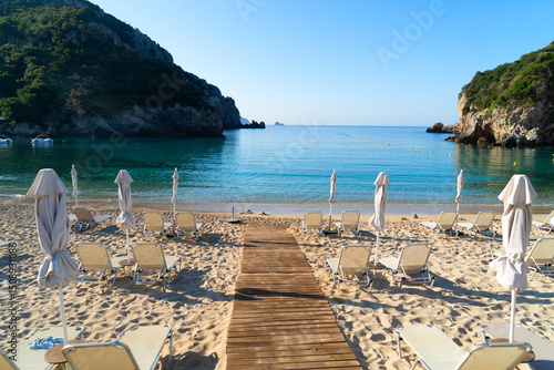 Fototapeta Naklejka Na Ścianę i Meble -  Paleokastritsa beach and Ionian sea on Korfu, Greece