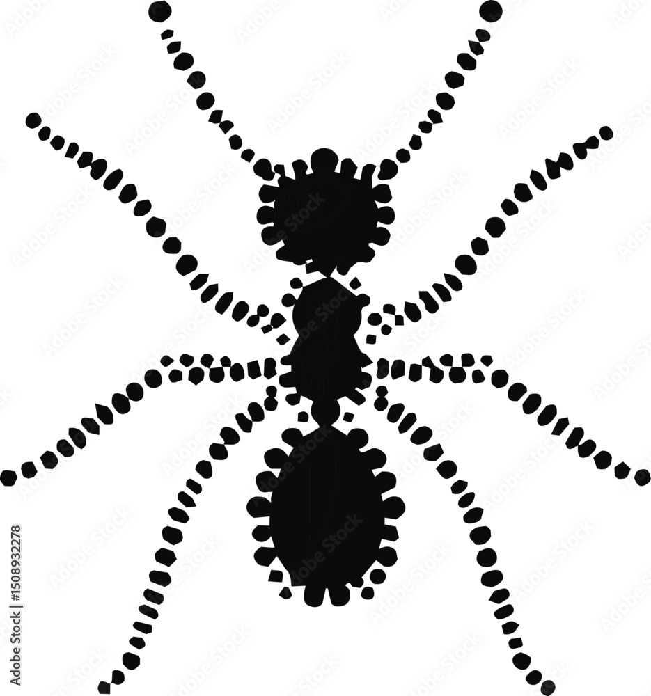 Fototapeta premium Black dotted spider illustration on white for a spooky holiday design.