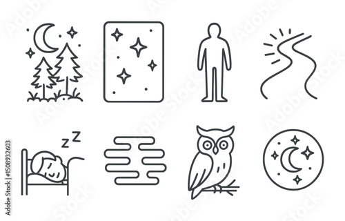 Nighttime concepts and symbols: moon, stars, and nature elements for design and inspiration