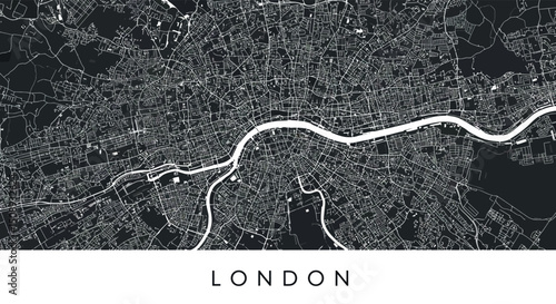 Detailed black and white map of london city for urban design and planning. Vector illustration