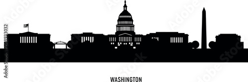 Washington d.c. silhouette featuring iconic monuments and historical landmarks. Vector illustration