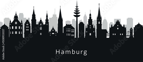 Hamburg skyline silhouette with iconic landmarks and urban architecture. Vector illustration