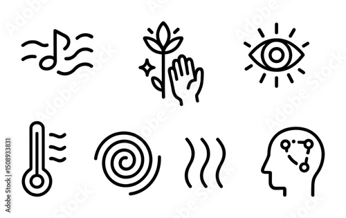 Mindful symbols illustrating music, nature, vision, and human connection