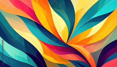 Vibrant colorful abstract leaf patterns digital art modern design creative space artistic perspective