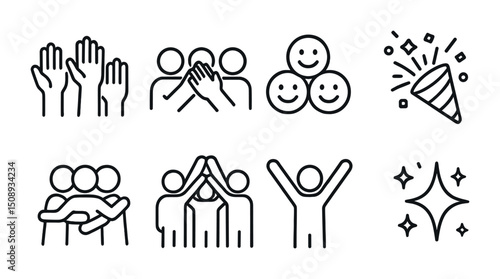 Celebration and teamwork icons for events and social gatherings