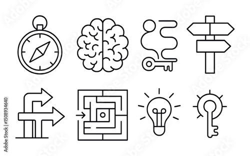 Creative journey concepts: navigation, decision making, and innovation icons
